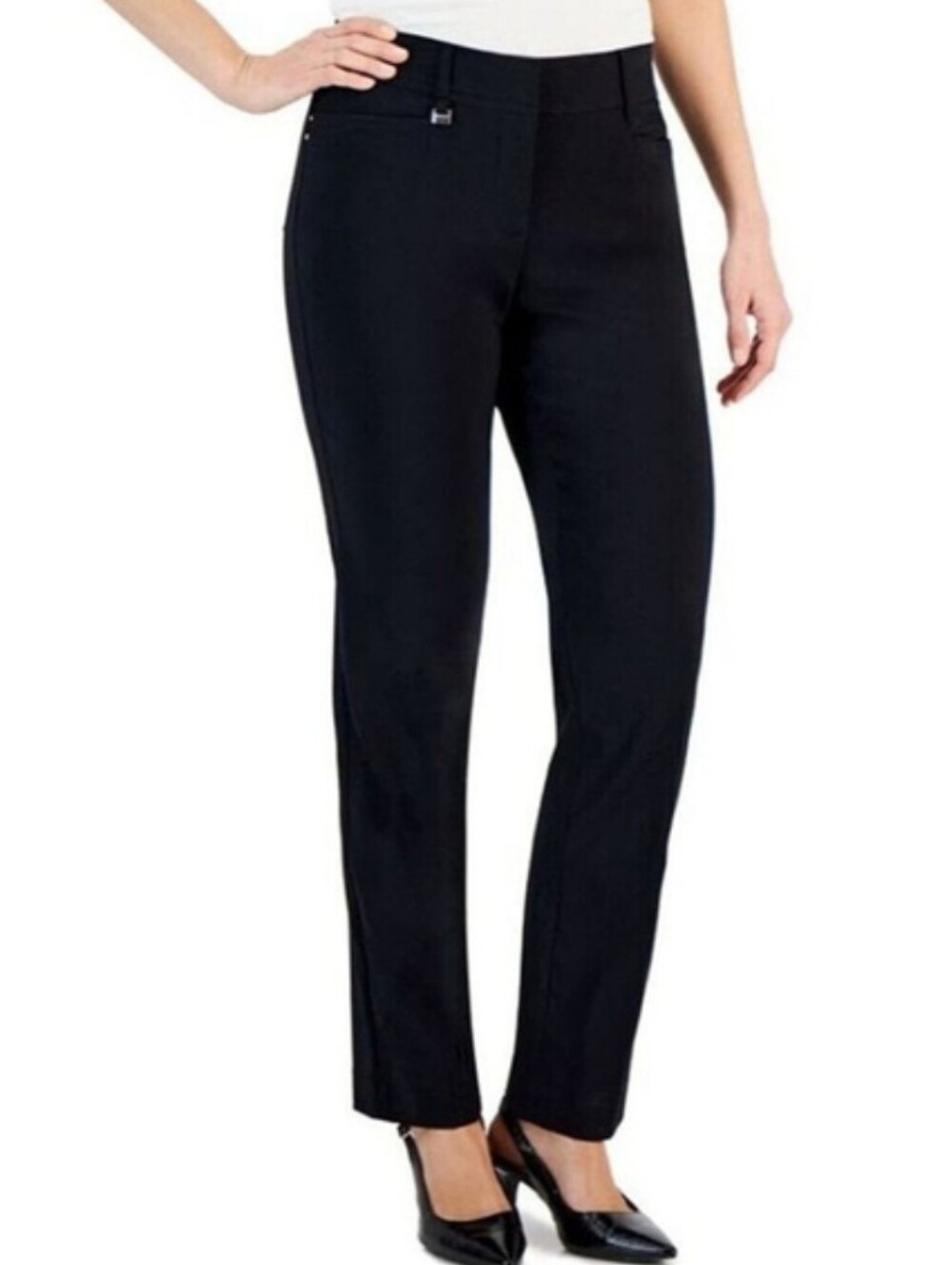 MJ Collection Straight Leg Black Pants Tummy Control Womens Size 14Petite Office